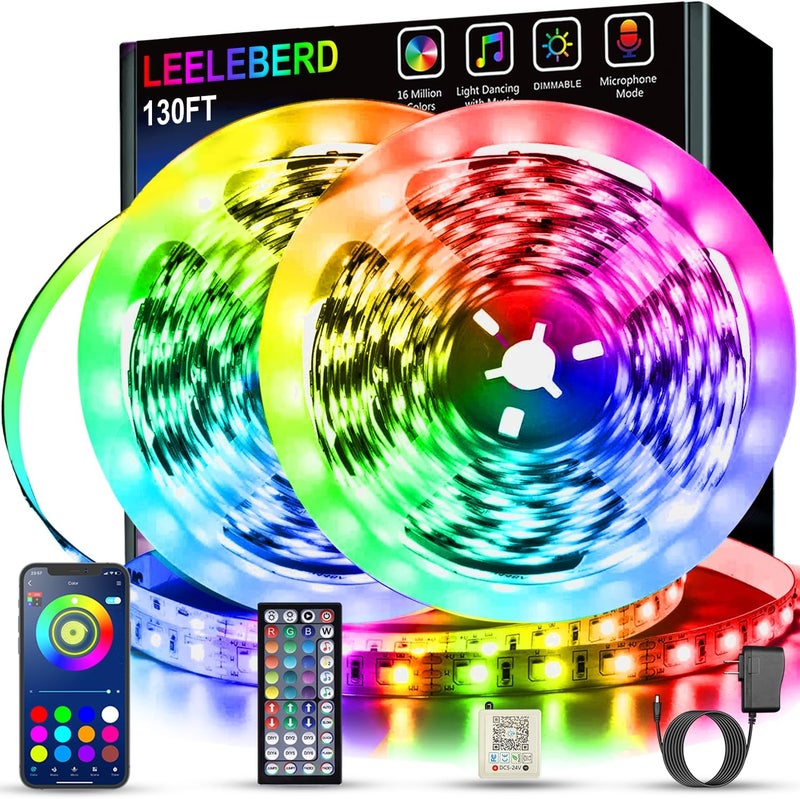 Leeleberd 130 ft Led Lights for Bedroom,(2 Rolls of 65FT) Bluetooth Smart APP Control Color Changing RGB Led Strip Lights with Remote Control Led Lights for Room Kitchen Party Home Decoration - Image 1